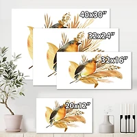 Designart Robin Bird and Autumn Flowers Canvas Wall Art