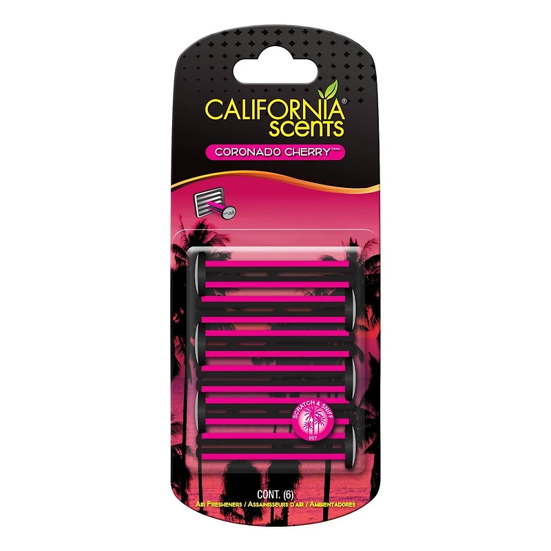 Assainisseur d’air de voiture California Scents en bâtonnet pour évent au parfum Cerise de Coronado – 6 unités Assainisseur d’air de voiture
