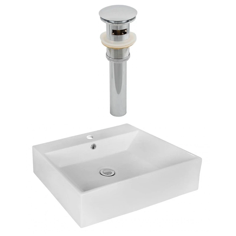 in. W Above Counter White Bathroom Vessel Sink Set For 1 Hole Center Faucet AI