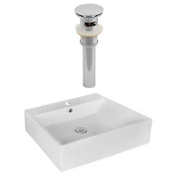 in. W Above Counter White Bathroom Vessel Sink Set For 1 Hole Center Faucet AI