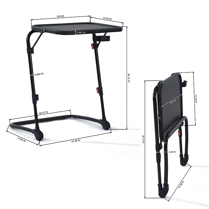 Homy Casa Ensemble de 2 tables à dessin réglables avec roulettes, tables d’appoint pliantes portatives avec plateau inclinable, porte-gobelet et roulettes verrouillables, noir