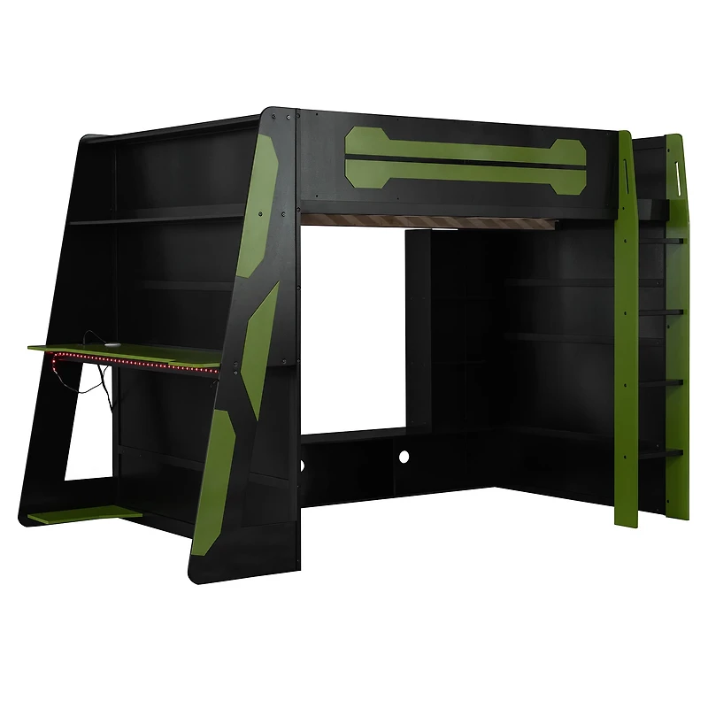 Noble House Full Size Wood Loft Bed with Desk, Green