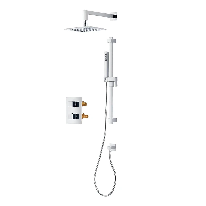Square 3-functions thermostatic valve. handheld handshower and showerhead, or simultaneously