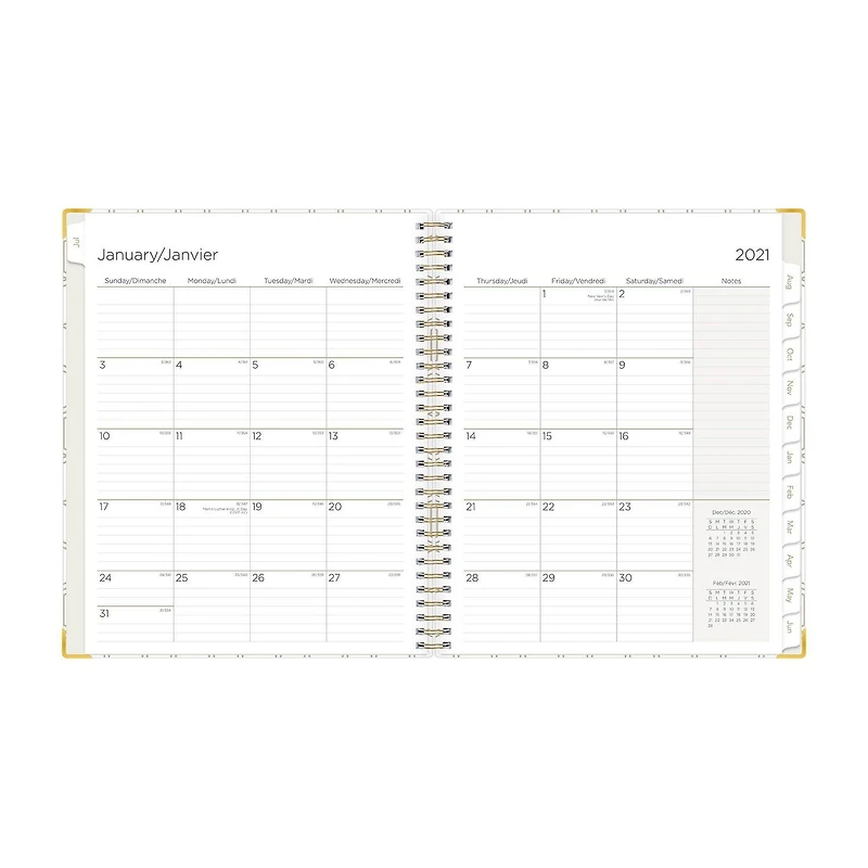 Agenda journalier/mensuel Blue Sky Sheridan Gold, format moyen, année 2021