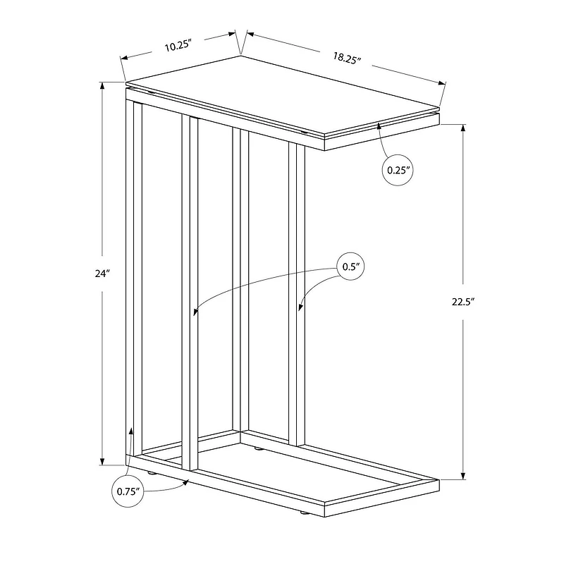 Monarch Specialties Table D'appoint, En Forme De C, Bout, Côté, Collation, Salon, Chambre À Coucher, Métal, Verre Trempé, Chrome, Contemporain, Moderne