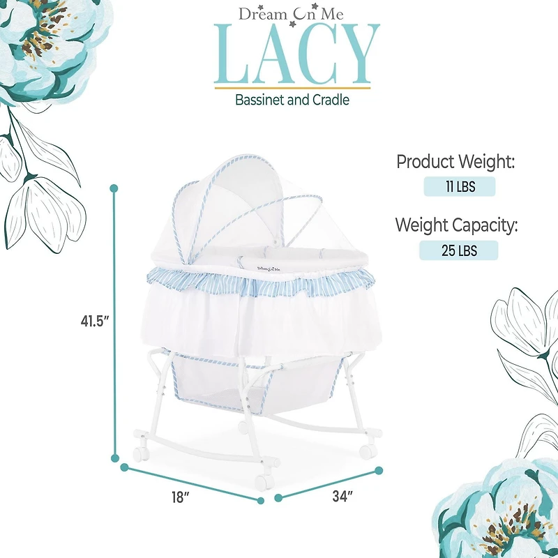 Dream On Me Lacy, Portable 2-in-1 Bassinet and Cradle, #442