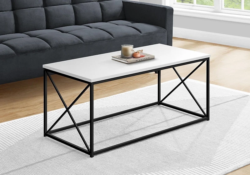 Monarch Specialties Coffee Table, Accent, Cocktail, Rectangular, Living Room, 40"l, Metal, Laminate, White, Black, Contemporary, Modern