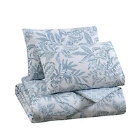 C&C California Printed Leaf Reversible Comforter Set, 100% Cotton, Breathable, All-Season Comfort , 3 piece, King, Blue