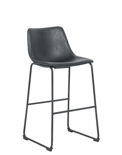 Plata Import Landon Black Leather Stool With Black Metal Legs Counter 26" Height for Kitchen Coffee Shop