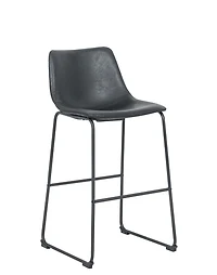 Plata Import Landon Black Leather Stool With Black Metal Legs Counter 26" Height for Kitchen Coffee Shop