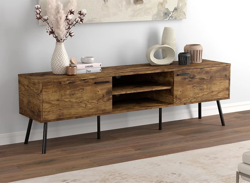 Safdie & Co. TV Stand Media Entertainment Unit 71in L Brown Reclaimed Wood with 2 Closed Doors and 2 Shelves for Living Room