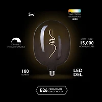 Globe Electric Luxe Luxury Oversized Smoked Glass LED Filament Light Bulb, 5 Watts (25 Watt Equivalent), Gradient Smoked Glass Design, Oval Shape, E26 Base, 1800 Kelvin, 180 Lumens, 15 000 Hour Lifesp