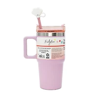 Kids Pink 20oz Stainless Steel Tumbler with Straw, Cloud Straw Topper & 6 Removable Smiley Stickers