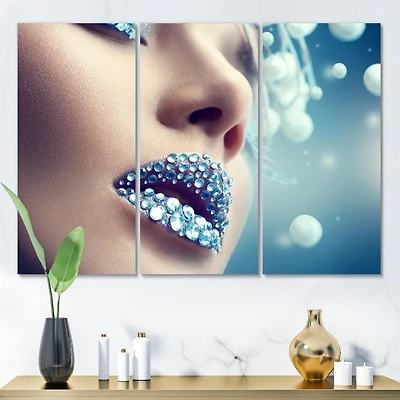 Designart Close-Up Of Gems On Woman Lips Canvas Wall Art