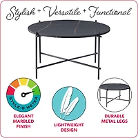 Table basse d'intérieur CorLiving Ayla en bois d'ingénierie effet marbré noir avec pieds en fer