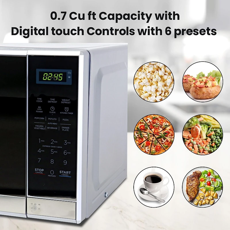 Total Chef 700 Watts Microwave Oven with Digital Controls (0.7 Cu. Ft./20 Liters), Compact Microwave for Quick Meals