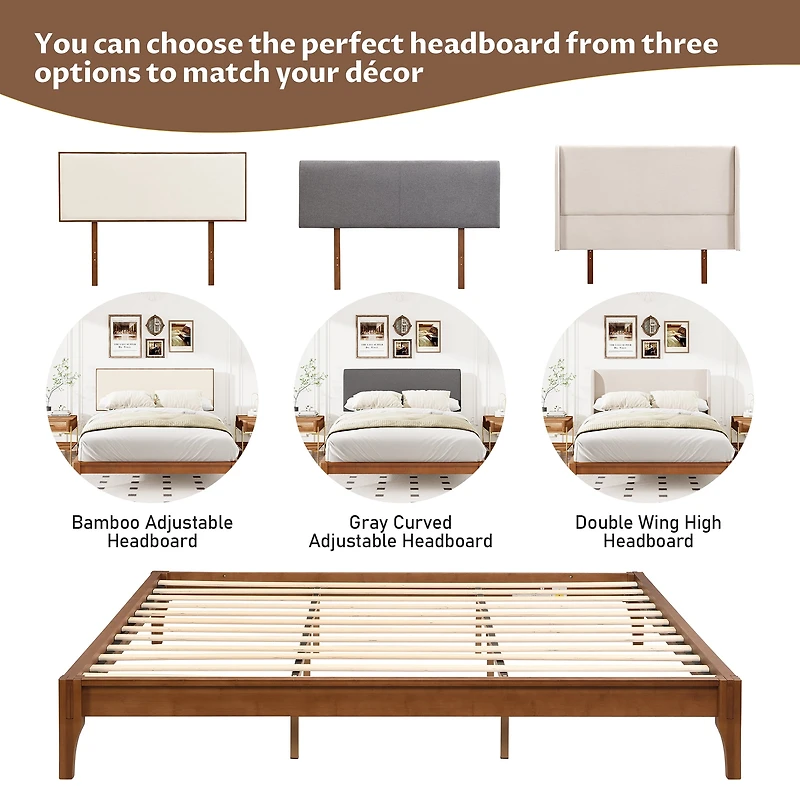 Noble House 12 Inch Full Size Solid Dry Bamboo Wood Platform Bed Frame,Brown