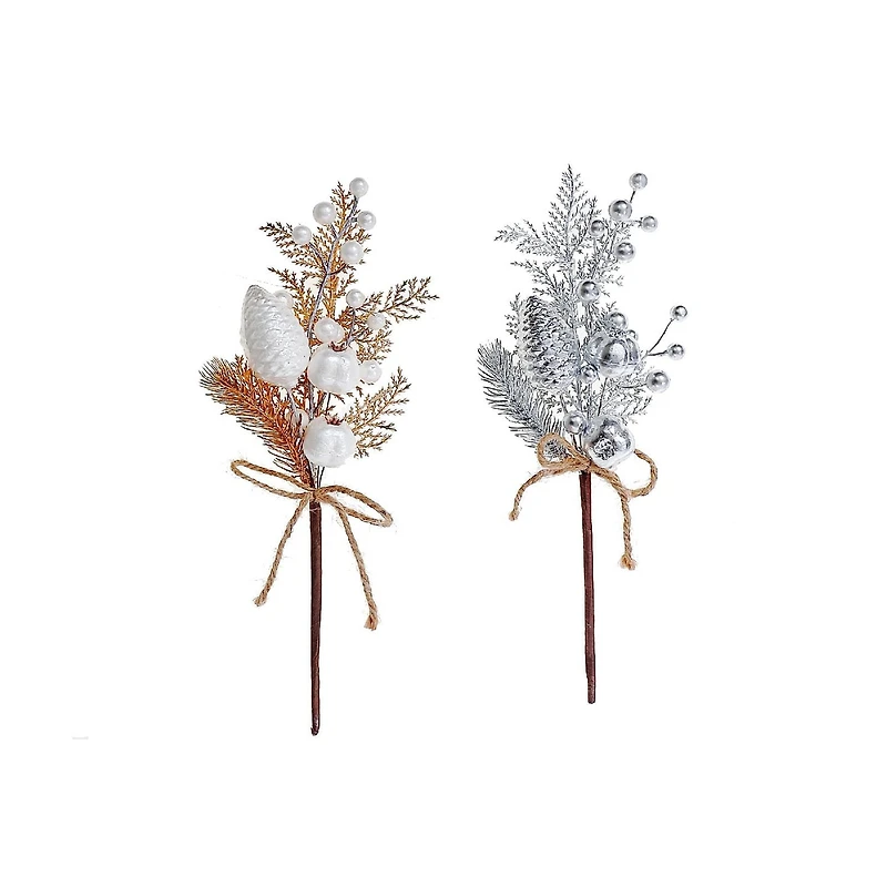 Pinecone Et Baies De Noël Pick Avec Ruban - Ensemble De 6