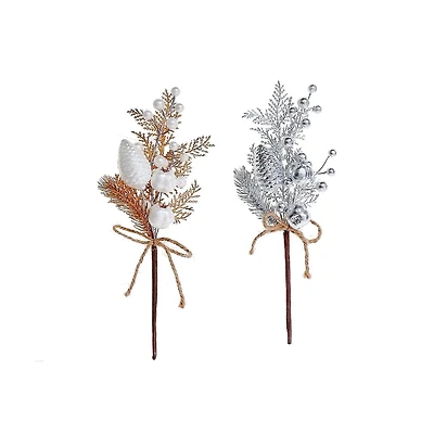 Pinecone Et Baies De Noël Pick Avec Ruban - Ensemble De 6