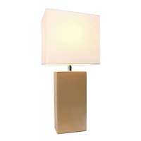 Conceptions Elégantes Lampe de table moderne en cuir avec abat-jour en tissu blanc, beige