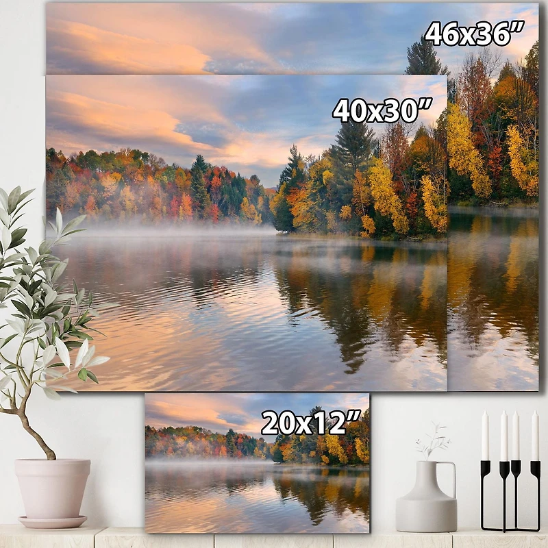 Designart Feuillage d'automne au bord du lac Art mural sur toile