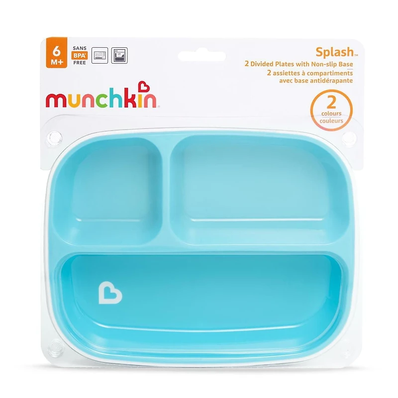 2 Divided Plates with Non-Slip Base Splash™ de Munchkin®, violet/rose