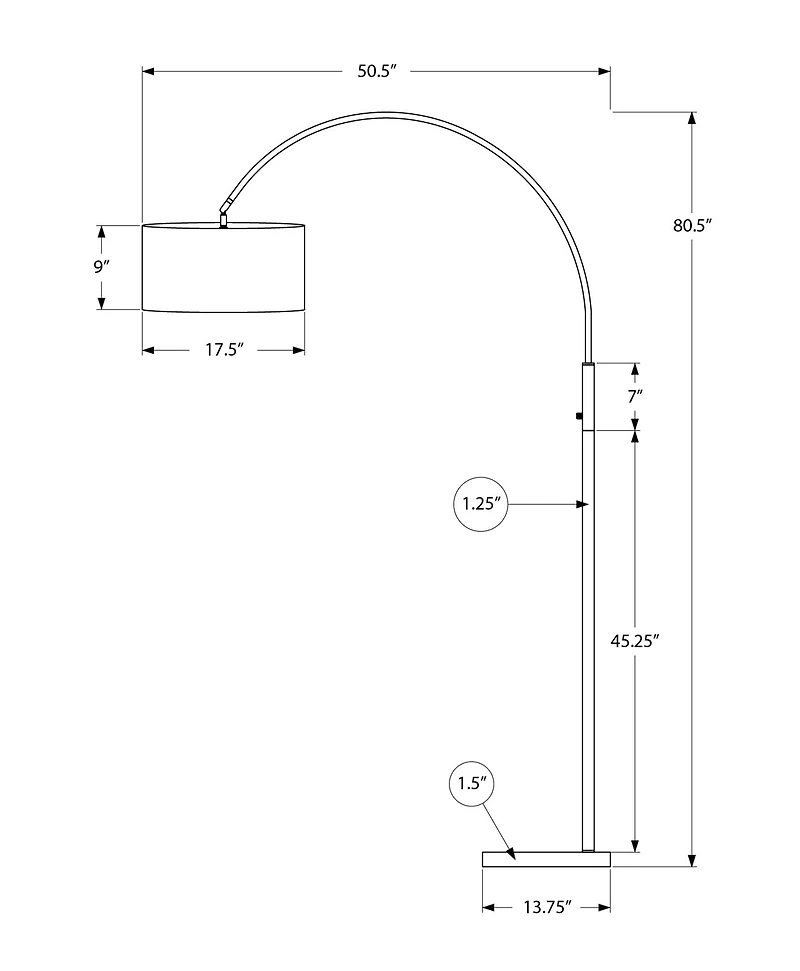 Monarch Specialties - Lighting, 81"H, Floor Lamp, Black Metal, Black Shade, Contemporary