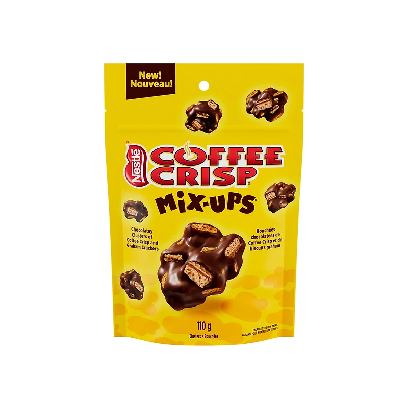 COFFEE CRISP Mix-Ups, Craveable chocolatey clusters of COFFEE CRISP pieces & graham crackers, Snacking size bag, Natural flavour, Sustainably Sourced Cocoa, 110 g