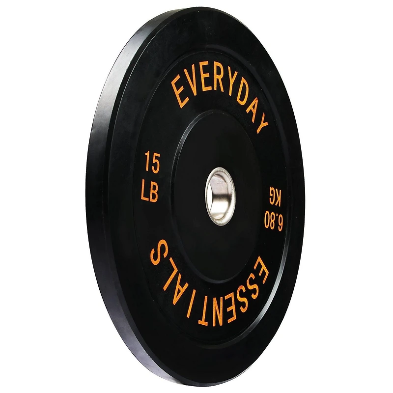 Everyday Essentials Olympic Bumper Plate Weight Plate with Steel Hub, Black, 15 lbs (Single Plate)