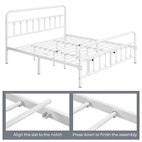 Fullfurnique Cadre de Lit Métallique Classique avec Tête et Pied de Lit Hauts, King, Blanc