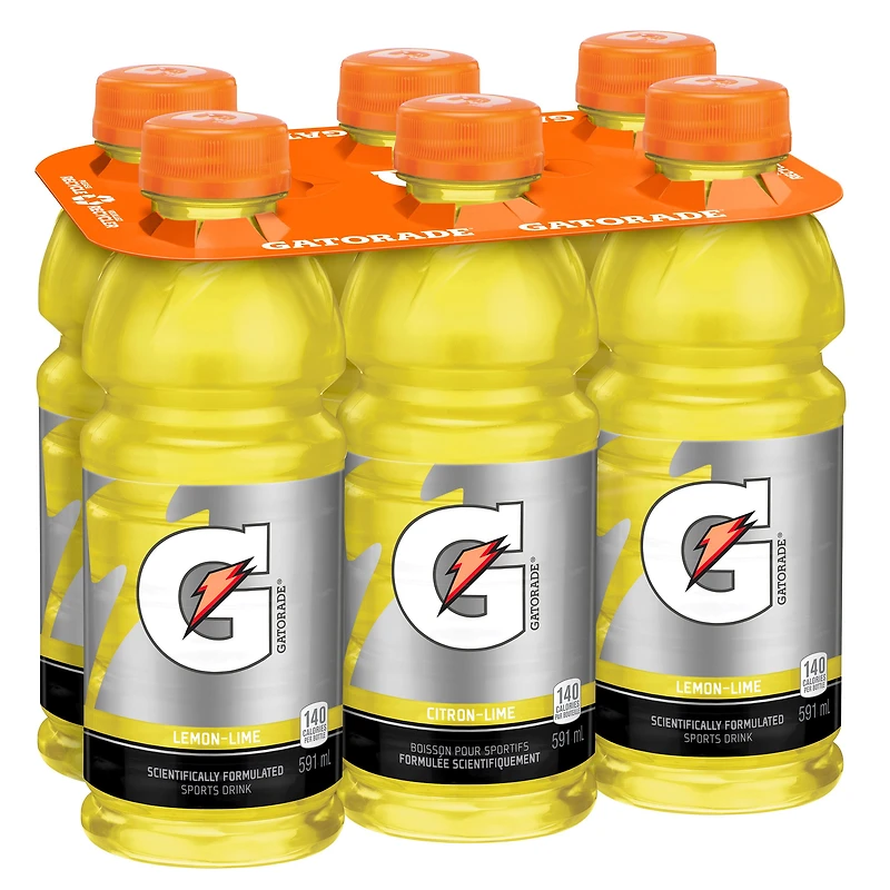 Gatorade Lemon Lime Sports Drink 6 x 591 mL, Bottles, 6x591mL
