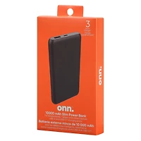 onn. Batterie externe mince de 10000 MAh avec ports de chargement USB-A et USB-C pour téléphones intelligents, tablettes et autres appareils 3 Charges supplémentaires
