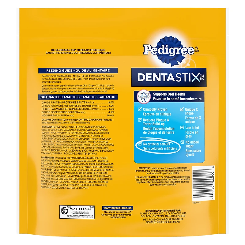 Gâteries de soins buccodentaires PEDIGREE DENTASTIX Mini saveur originale, format méga, 108 bâtonnets, sachet de 760 g