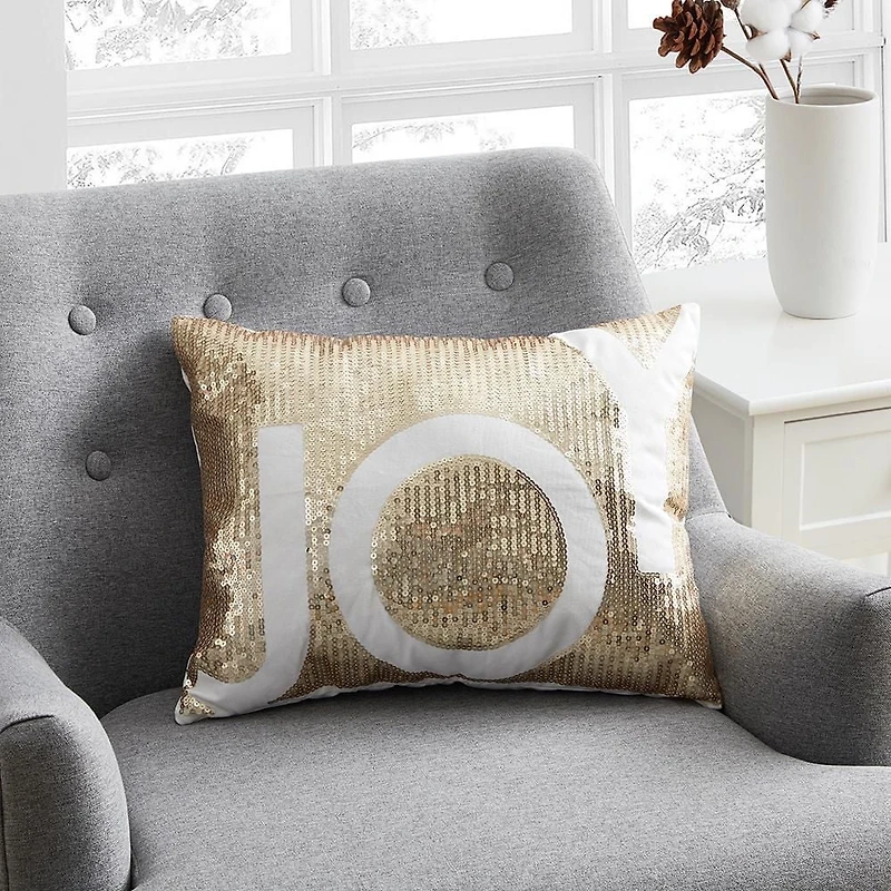 Holiday Time Joy Decorative Cushion in Gold