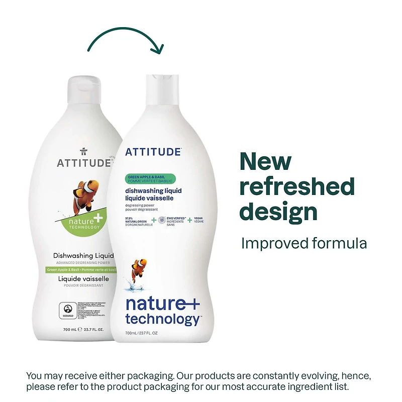 ATTITUDE nature+ technology, Dishwashing Liquid, Green Apple & Basil 700ML