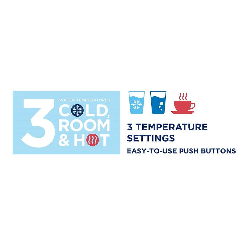 Westinghouse Premium Bottom-Loading Tri-Temp Water Dispenser, 3 temperature settings, easy-to-use push buttons