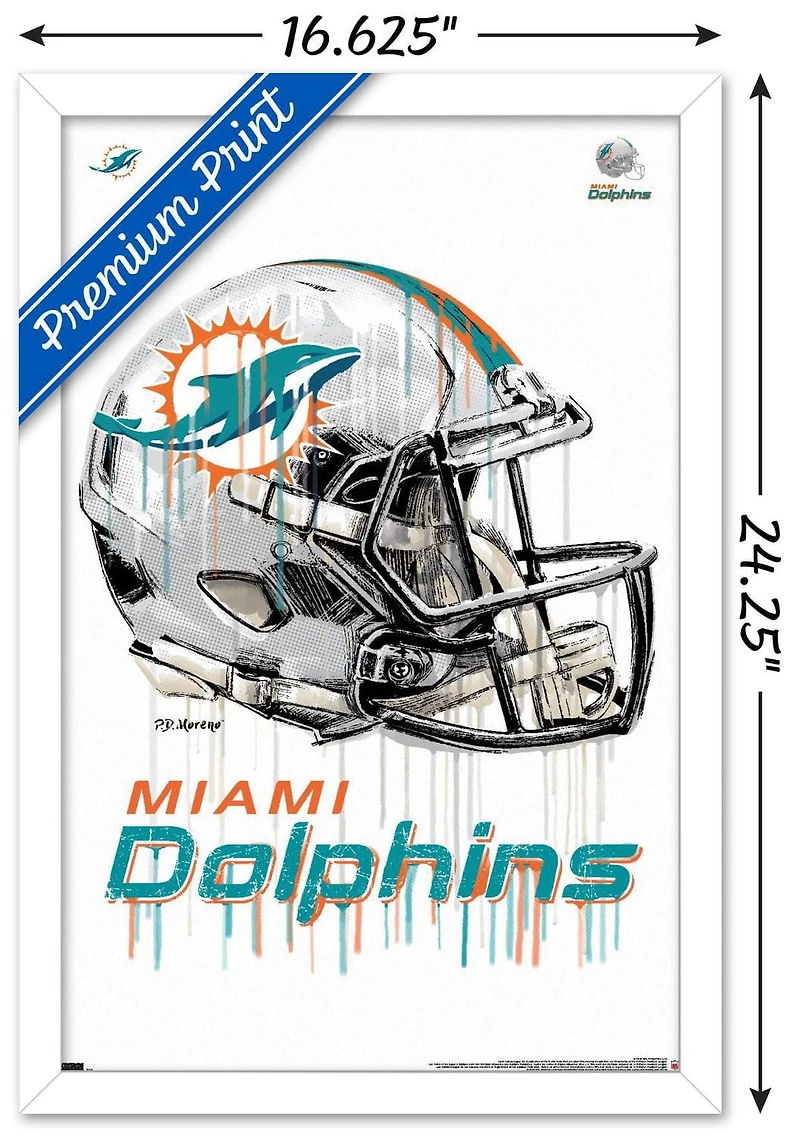 NFL Miami Dolphins - Drip Helmet 20 Wall Poster with Magnetic Frame, 22.375" x 34"