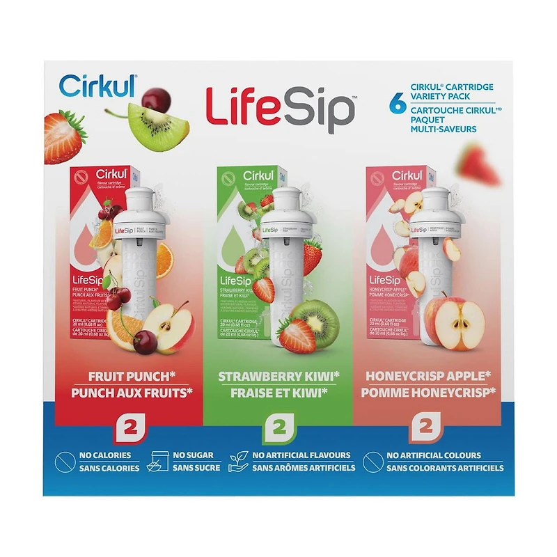 Cirkul LifeSip Flavor Cartridge Variety Pack, 6-Pack (2 Fruit Punch, 2 Strawberry Kiwi, 2 Honeycrisp Apple)., Cirkul Sip® flavor cartridges, 6-pack