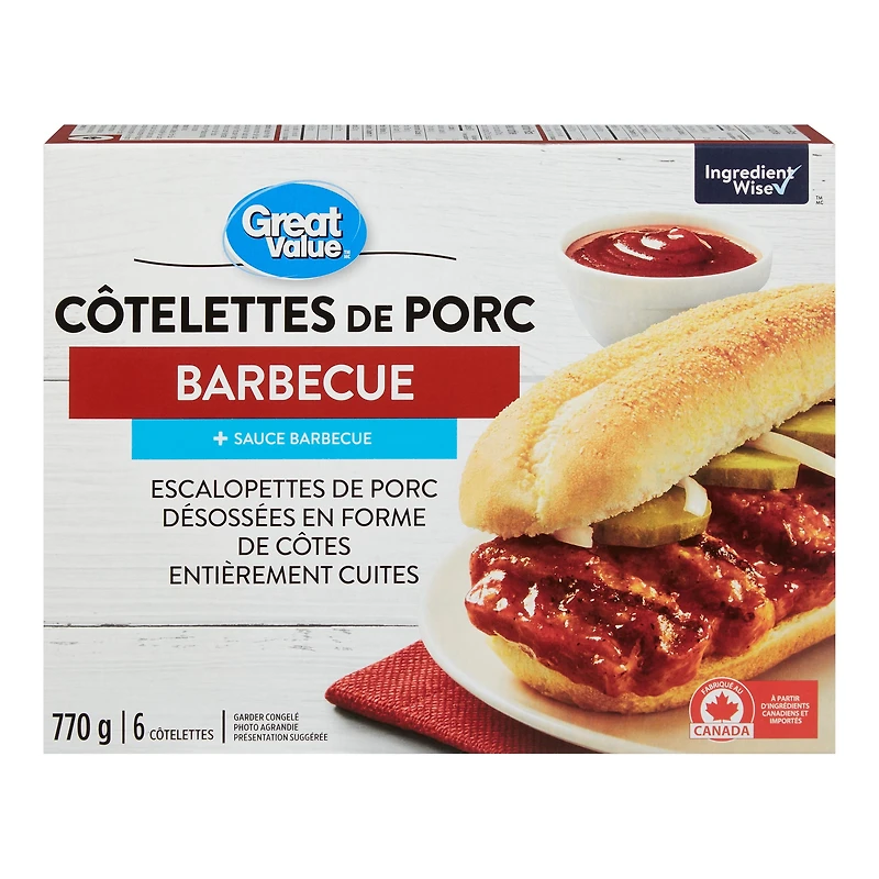 Côtelettes de porc au barbecue Great Value 6 côtelettes, 770 g