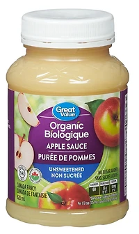 Purée de pommes non sucrée biologique Great Value 620 mL Purée de pommes biologique non sucrée