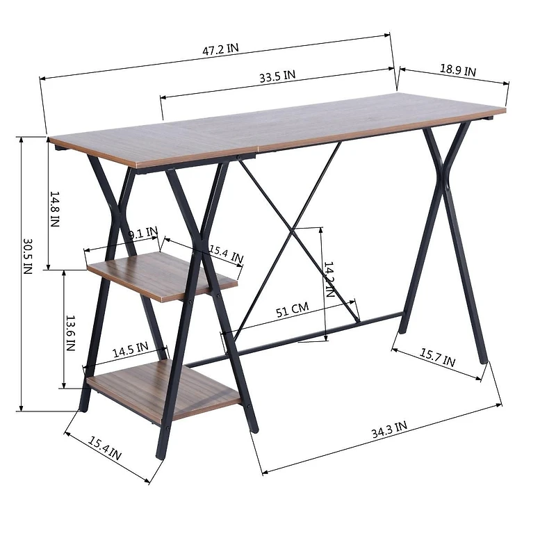 Homylin Home Office Computer Desk Writing Study Workstation with 2 Tier Storage Shelves, Industrial Style Wood Table and Metal Frame, Rustic Brown