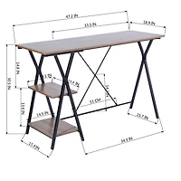 Homylin Home Office Computer Desk Writing Study Workstation with 2 Tier Storage Shelves, Industrial Style Wood Table and Metal Frame, Rustic Brown