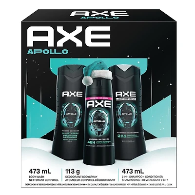 AXE Gift Set for Men with Body Wash, 2-in-1 Shampoo + Conditioner, and a Body Spray Deodorant for Men Apollo signature fragrance 3 piece, AXE MIXED APOLLO GP