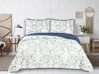 Marina Decoration Embroidered Stitching Coverlet Bedspread Ultra Soft Solid Bedding Summer Quilt Set with Quilted Sham, Navy Blue Branch Pattern
