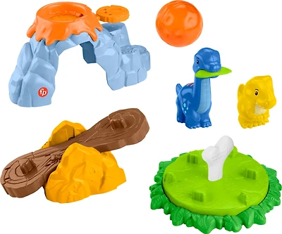 Fisher-Price Little People Le Terrain de jeu des dinosaures - Exclusivité Walmart Coffret de jeu pour tout-petits Little People avec lanceur de rochers, manège, balançoire à bascule et 2 figurines de dinosaures pour le jeu à faire semblant