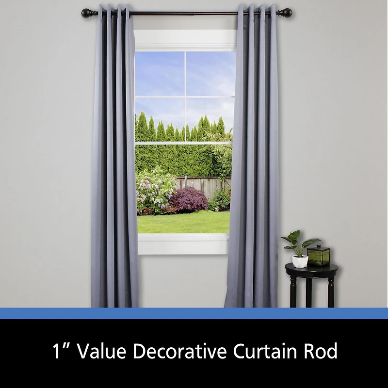 Mainstays Tringle à rideau décorative réglable 76,20 - 213,36 cm, Diamètre 2,54 cm, Noir