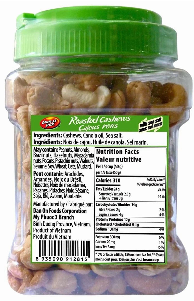 Dan D Pak Salted Cashew, Net weight: 500g
