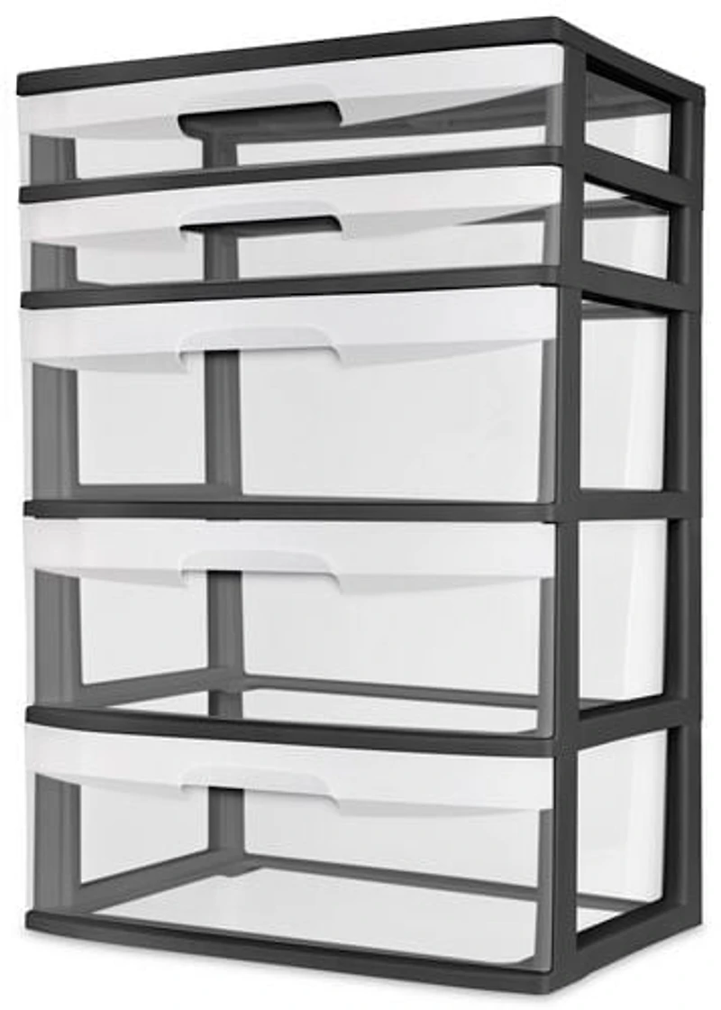 Sterilite 5 Drawer Black Wide Cart, 1 unit
