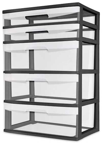 Sterilite 5 Drawer Black Wide Cart, 1 unit