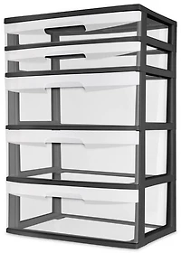 Sterilite 5 Drawer Black Wide Cart, 1 unit